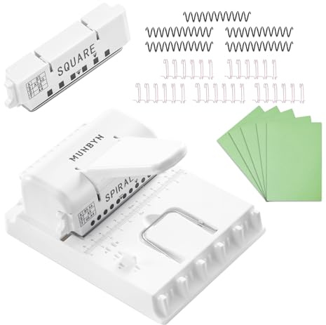 MUNBYN Bindemaschine Multifunktional, Austauschbare Stanzköpfe, 70g A4 Papier Stanzkapazität, Geeignet für A4/A5/B5 Planer, DIY‑Tagebücher und Scrapbooks – Weiß