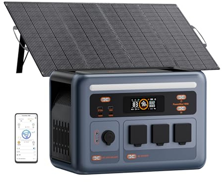 PowerMax 1800SE Tragbare Powerstation, 1024 Wh LiFePO4-Akku, 1800W Solargenerator mit 1 * 200W Solarpanel, Zwei 100 W USB-C Schnellladung, Notstrom für Camping, Wohnmobil und Haus