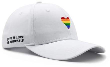 Generisch Regenbogen Jeans Cap mit Stickerei, Destroyed Baseball Cap in Burgunderrot, Unisex Basecap für Damen und Herren, verstellbare Pride Kappe für Sommer, Festival, Party & Outdoor