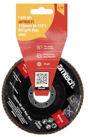 Amtech - 115mm 60 grit flap disc, Durable Aluminium Oxide Grinding Disc for Metal, Wood and Plastic Finishing