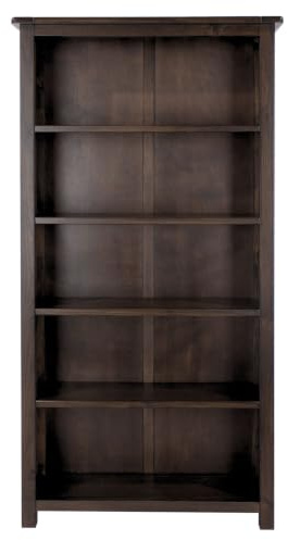 Core Products Boston Tall Bookcase, Rustic Brown Lacquer Finish, 5 Spacious Shelves, Solid Wood Bookshelf Storage Cabinet, Tall Freestanding Display Organizer for Living Room, Home Office, Bedroom