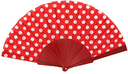 Alsino Handfächer Fächer Hochzeit Flamenco Tanzfächer Stofffächer Taschenfächer Klappfächer Spitzenfächer, Fae-14 Rot Weiß