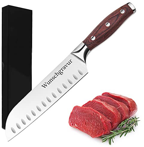 Coltello da cucina con effetto polare, con incisione – Coltello da cucina in acciaio giapponese VS Kobe – Coltello da carne personalizzato con custodia regalo – Idea regalo per compleanno