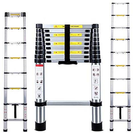 Telescopic Ladder 2.9M Jason Multi-Purpose Aluminium Telescoping Ladder Extendable Portable Loft Ladder Foldable Ladder with EN131 and CE Standard (9.5FT/2.9M)