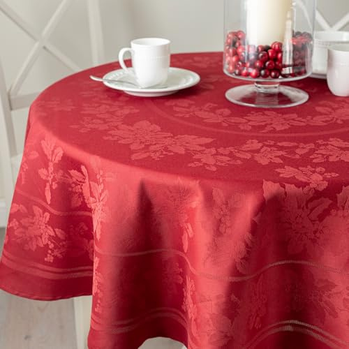 Benson Mills Holiday Elegance schwere Jacquard-Stoff Tischdecke für Urlaub, Winter und Weihnachten (dunkelrot, 177,8 cm rund)