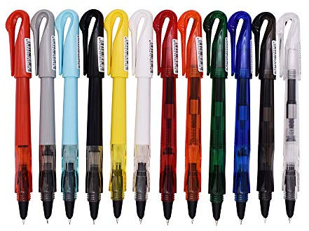 Jinhao Swan Fountain Pen Extra Fine Nib Disposible Pen Set of 12 PCS, Transparent Diversity Color Pen Case with Refillable Converters