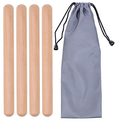 2 Paar klassische Holzklaven Musical Percussion Instrument 20,3 cm Rhythmus Natur Hartholz Stöcke mit Tragetasche