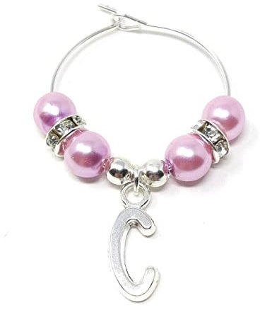 Personalised Blush Pearl Initial Letter Wine Gin Prosecco Glass Charms Hen Wedding Christmas Party