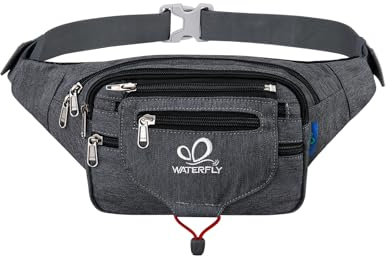 WATERFLY Bauchtasche Gürteltasche Damen und Herren Sport Hüfttasche für Laufen Fitness Joggen Wandern Grau