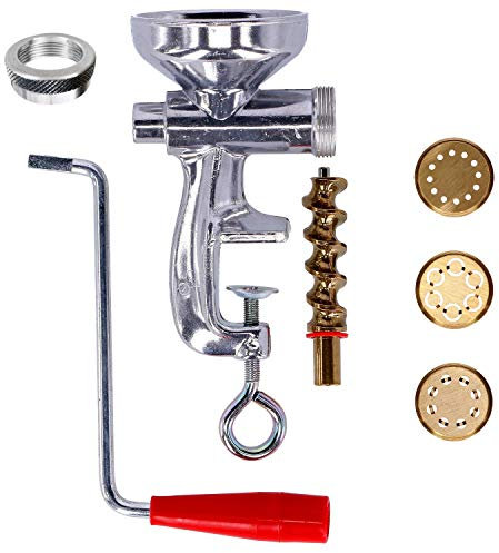 Presse à pâtes fraîches avec 3 matrice en laiton et virole en aluminium | pour Spaghetti, Macaroni et Bucatini | Machine à pâtes Maker | Made in Italy
