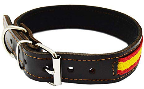 Tiendas LGP - Collar para Perros de Piel Flor con Bandera de España, 3 x 58 cm, Color Marron