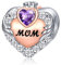 FOREVER QUEEN Februar Geburtsstein Mutter Charm Bead für Armband 925 Sterling Silber Liebe Herz Mum Charms Anhängerfür Armband, Beste Geburtstagsgeschenk für Mama mit Schmuckschatulle