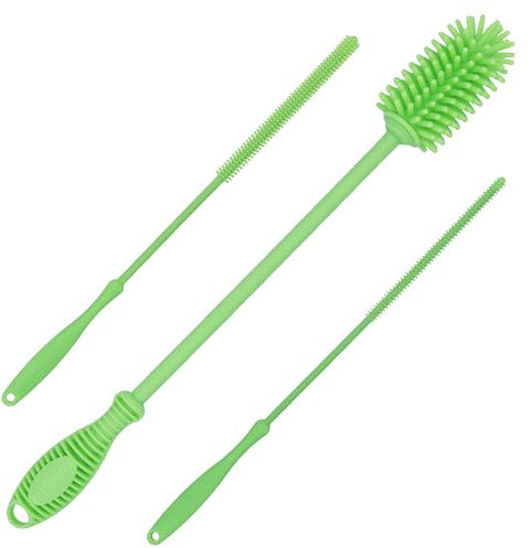 Kitchiny 12.5 Silicone Bottle Brush & Straw Cleaner Brush Set | Water Bottle Cleaner for Hydro Flasks, Tumblers, Glassware, Vases and Narrow Neck Containers