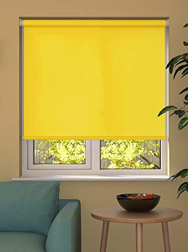 STL Quality Fabric Yellow Blackout & Thermal Straight Bottom Roller Blinds (120x160cm(47.2in))