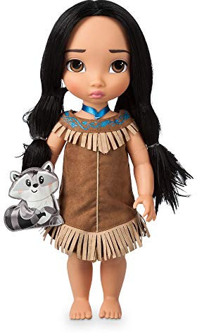 Disney Store Puppe Pocahontas aus der Animator Collection, 39 cm / 15, echt wirkendes Haar zum Kämmen und Outfit, mit Meeko als Plüschtier aus Satin, Sammelpuppe geeignet für Kinder ab 3 Jahren