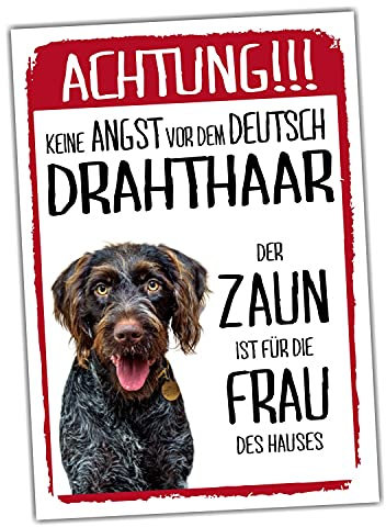 Deutsch Drahthaar Dog Schild Achtung Zaun Frau Spruch Türschild Hundeschild Warnschild Geschenkidee lustiger Spruch Hundemotiv Aluminium Wetterfestes Hundeschild
