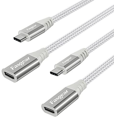 Fasgear USB C Extension Cable: Type C Male to Female Extender Cord Compatible for Magsafe Charger | Mag safe Wireless Charging | All Type C 2.0 devices (6ft, 2 White)
