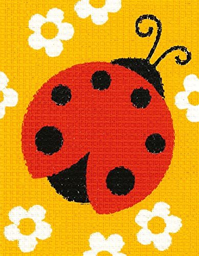 VERVACO Gobelin Stickbilder zum Selbersticken Lernset Nähen MARIENKÄFER Kreuzstich Stickpackungen Stickset für Anfänger 12,5 x 16 cm Bastelset DIY Sticken Kreatives Geschenk Beginner Cross Stitch