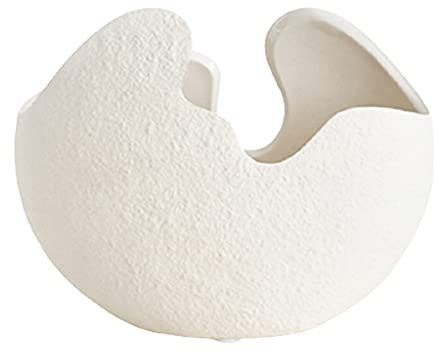 Keramik-Blumenvase, dekorativer Eierschalen-Behälter, Schilfrohr-Diffusor, Blumenvasen für Heimdekoration, Tafelaufsätze (weiß) (Größe : M)