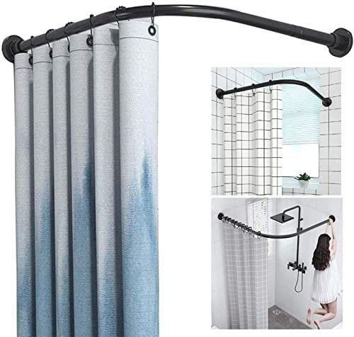 Barre Rideau Douche Noir Extensible Angle sans Percage,Tringle Rideau Douche Courbe Ajustable,Extensible Convient, 304 Acier Inoxydable,pour Salle Bain, Cuisine, Cabine Dessayage,A