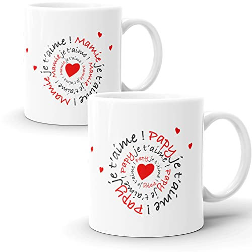 Mugs Duo Mamie Papy Je t’Aime. 2 Tasses Message Humour Drôle Mug Amour Idée Cadeau Original pour Grand-Mère Grand-Père Grands Parents Futur papi Père Mère pour Noël fête Anniversaire Mariage.