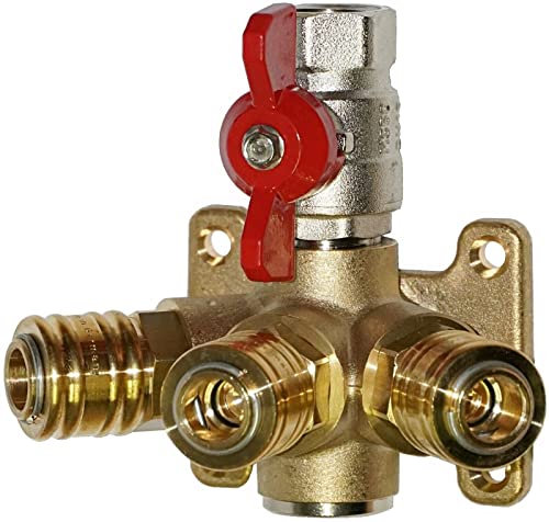 Pneumatik - Hydraulik Groll Druckluft-Verteiler 1/2 PN 16, 3x NW 7.2, Kugelhahn mit Knebelgriff 1/2 PN 25, Messing, Kugelventil, 5 Ports, Industrielle Ausrüstung, Luftverteiler