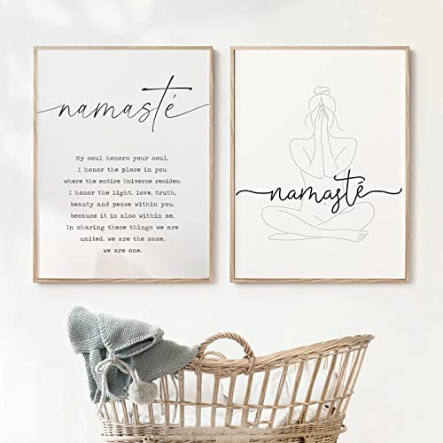 TANYANG Schwarz Weiß Namaste Definition Leinwand Gemälde Linie Wandkunst Bild Yoga Zen 2 Stück Poster Und Drucke Für Wohnzimmer Wohnkultur 12X16 Kein Rahmen