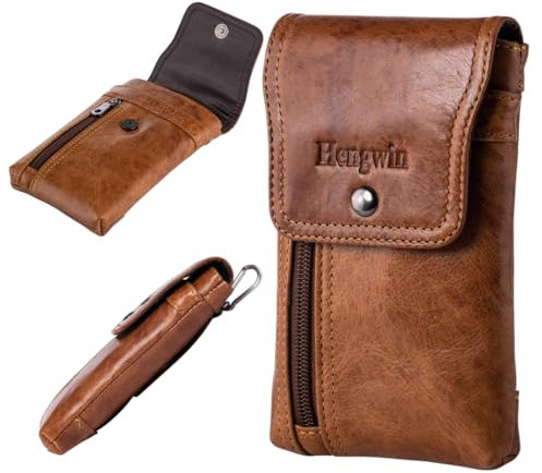 Hengwin Leder Bauchtasche Herren, Telefon Hülle für iPhone 16 15 14 Pro Max 16 15 14 Plus Gürtelhalter Handy Gürteltasche für Samsung Galaxy S25 S24 S23 S22 23Ultra, A06 F06 5G (Braun)
