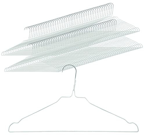 Quality-Collection Drahtkleiderbügel Kleiderbügel aus Draht Metallkleiderbügel mit Hosensteg und Rockkerben Weiss im Set (100)