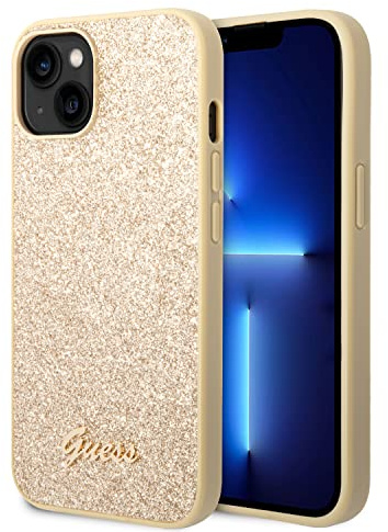 GUESS Glitzerflocken kompatibel mit iPhone 14 Plus Hülle - Gold, Schwarz
