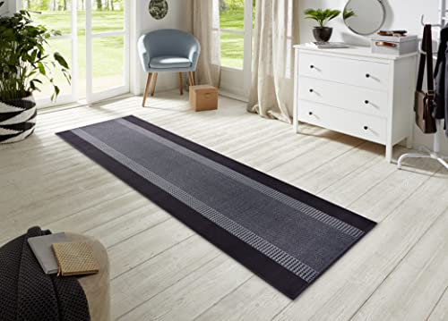 Hanse Home Teppich Läufer Band 80x400cm – Teppichläufer Weicher Kurzflor Teppich Modernes Design Läufer für Flur, Schlafzimmer, Kinderzimmer, Badezimmer, Wohnzimmer, Küche Dekoläufer – Schwarz