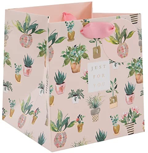 Glick Luxury Gift Bag for Plants, Floral Gift Bag, Plant Gift Bag, Gift Wrap Bag, Pink and Multi Coloured, 180w x 200h x 180d mm