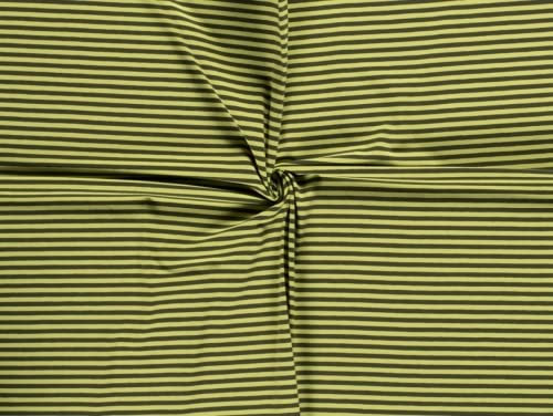 Baumwoll-Jersey-Stretch-Strickstoff, gestreift, Khaki-Grün – Meterware