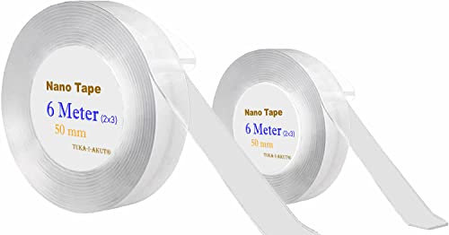 TUKA 6mx5cm Nano Ruban Adhésif Double Face, Réutilisable, Lavable, Amovible sans Trace, Multifonctionnel Ruban Magique de Fixation, Haute Viscosité, Maison Cuisine Murale, Transparent TKD5045 (2x3m)