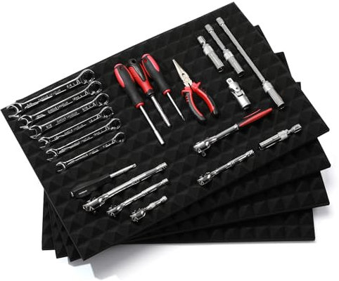 CASOMAN 4PCS Professional Toolbox liner, Trap Mat Universal Tool Drawer Liner, Non-Slip Foam Inserts, Easy Cut, Black, 23.6x15.7