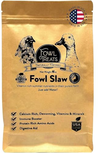 Fowl Treats Naturally Fortified Fowl Slaw - Calcium Rich Supplements Suitable for Hens and Ducks, Contains USA Grown Ingredients – Natural Deworming – 8oz