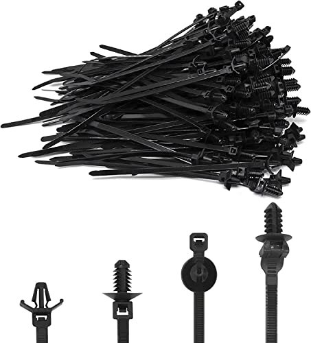 SWZHAI 120 Stück Kabelbinder zum Stecken, Nylon-Kabelbinder, zum Einrasten von Kabelbindern, schwarze Push-Mount Kabelbinder, Automobil-Kabelbinder, Kabelbaum-Clips zum Kabelbinden (4 Arten)