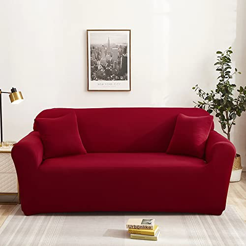 Sofabezug 1 Sitzer Rot Sofaüberwurf Stretch Elastisch,Moderne Joker Sofa Überzug,Antirutsch Sofahusse,Sofabezug L Form,Couch Überwurf,Sofa Sauber Bezug, Sofabezug Möbelschutz