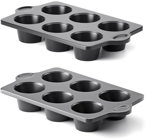 HONGBAKE Nonstick Jumbo Muffin Pan, 2 Pack Large Cupcake Tin for Baking, Cup Cake Tray, 3.5dia, 6 Cup, Premium, Extra Thick, Dishwasher Safe