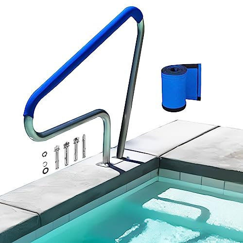 Ringhiera per piscina per piscine interrate 304SS Corrimano per piscina con copertura blu antiscivolo Ringhiera per piscina con base a montaggio rapido