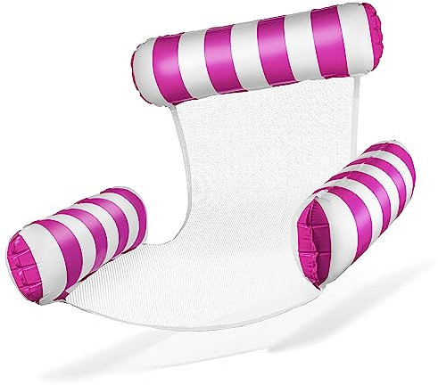 Balinco Fauteuil de natation gonflable pour piscine - Avec dossier et accoudoirs - Parfait pour la détente - Rose et blanc