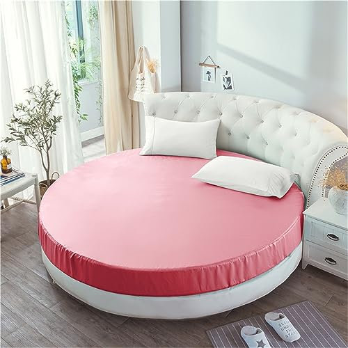 FANSU Runde Spannbettlaken, Weiche Satin Seide Spannbetttuch Atmungsaktiv Boxspringbett Einfarbig Matratzenschoner für Hotel Wasserbett Matratze (220x220+25cm,Rot)