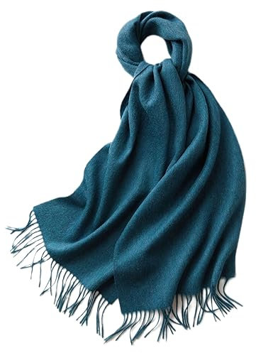 Momooda Schal Damen Winter aus 100% Wolle Weicher, Warm Wolle, Modische, Elegante Schals mit Quaste, Pfauenblau