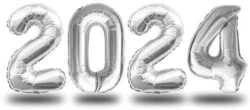 Oblique Unique® Folien Luftballon 2024 für Silvester Neujahr Party Deko Zahl Ballons Luftballons Zahlenballons (Silber)