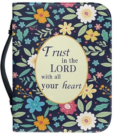Kuiaobaty God Quotes Bibel Tragetasche Reißverschluss PU Leder Buch Cover für Novel, Lord Sprichwort Floral Notebook Tasche mit Stifthalter