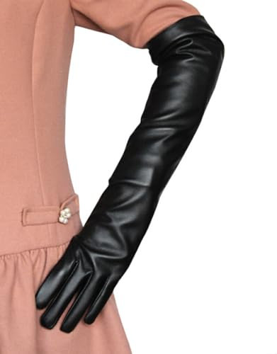 osiuujkw Bequeme Lange Handschuhe aus PU Leder für Damen, einfach zu kombinieren, modisch und elegant, breite Anwendung, angenehm zu tragen, Schwarz, S