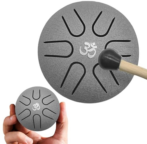 YEJAHY Tongue Drum Steel Tongue Drum 3 Zoll Stahlzungen 6 Töne Zungentrommel, Mini Pan Drum Handpan Instrument Schlagzeug mit Schlägeln Meditation Yoga Klangheilung(Grau)