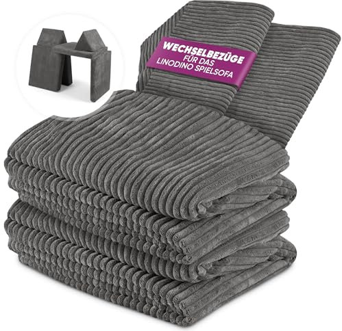 Linodino® Cord Wechselbezüge für Spielsofas | Kindersofa Cover Set 4-Teilig | Ersatz Bezug Set für Kinder Sofas | Sofabezug | Nashorn Grau