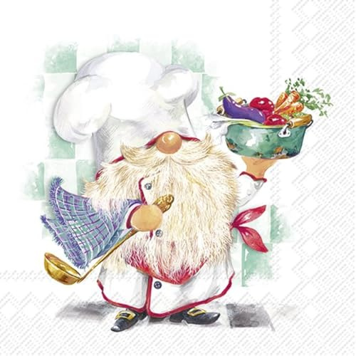 IHR Ideal Home Range - Papierservietten Motiv: Pete - Gnom Zwerg Koch 20 St. Lunch-Servietten 33 cm x 33 cm