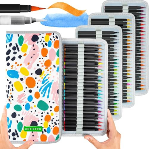 Artistro 100+2 Aquarellstifte Brush Pen Set, Aquarellmarker mit Fineliner-Stift und Flexiblen Pinselstiften ideal zum Malen, Kalligraphie und Manga für Profis und Anfänger
